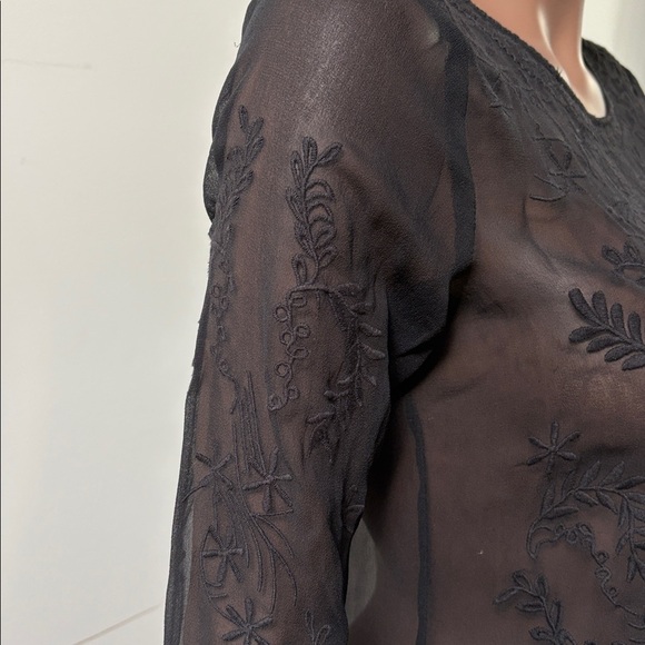 Ella Moss longsleeve blouse top shirt silk embroidered sheer black size XS - Picture 8 of 11